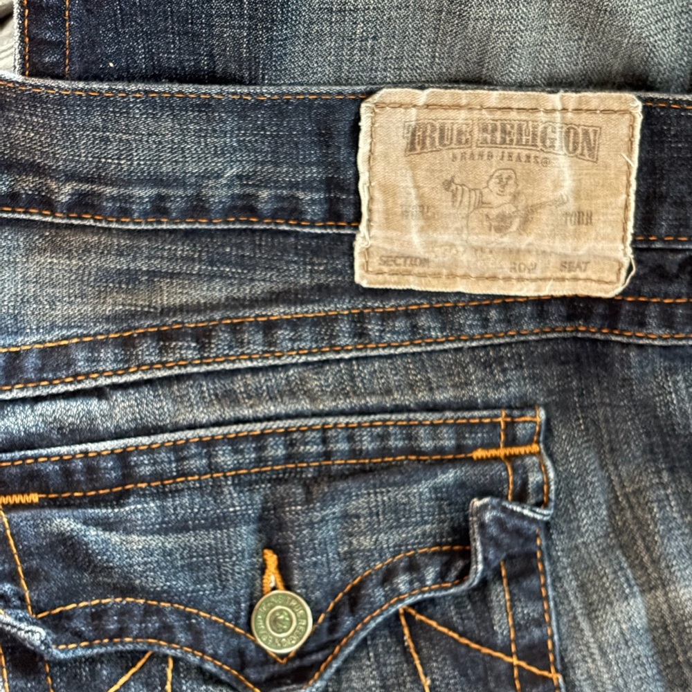 Men's Dark Blue Washed Jeans - Classic Straight Fit True Religion - Picture 3 of 5
